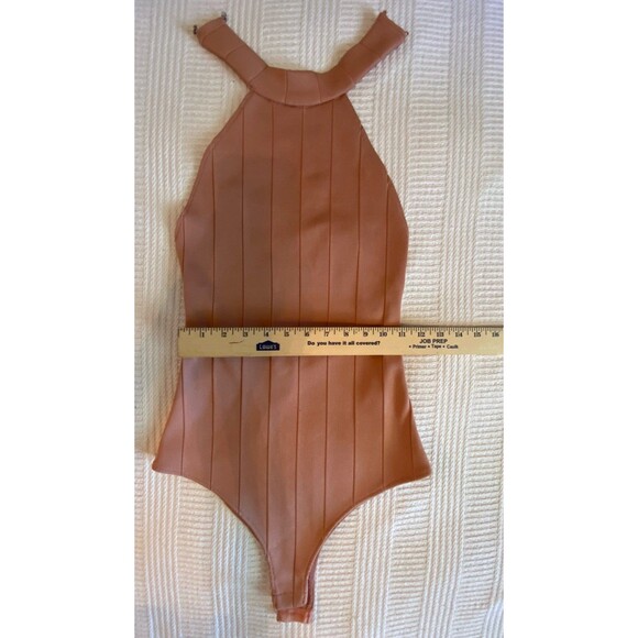Forever 21 SMALL tan bandage style date night bodysuit onesie w/ collar NWOT - Picture 9 of 9
